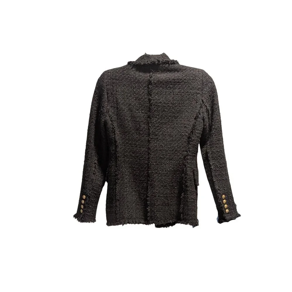 ZARA Woman Black Bouclé Tweed Double-Breasted Blazer Size S Gold Buttons - Picture 3 of 8